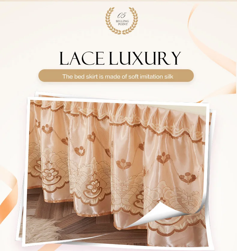 Hot sale European Korean princess solid color polyester light luxury cheap bedding set three poeces bed skirt lace edge