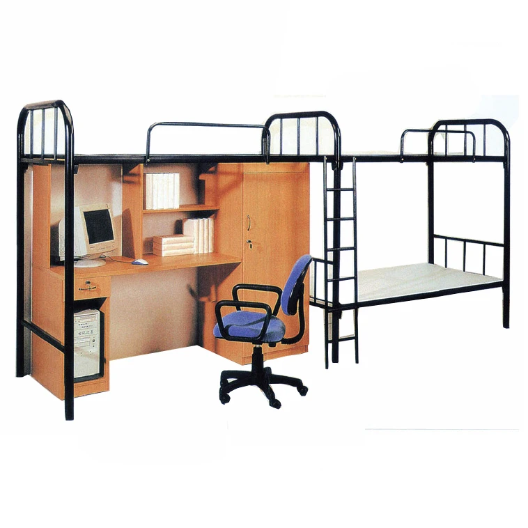 Undergraduate Metal Dorm Apartment Bunk Bed With Wardrobe Computer