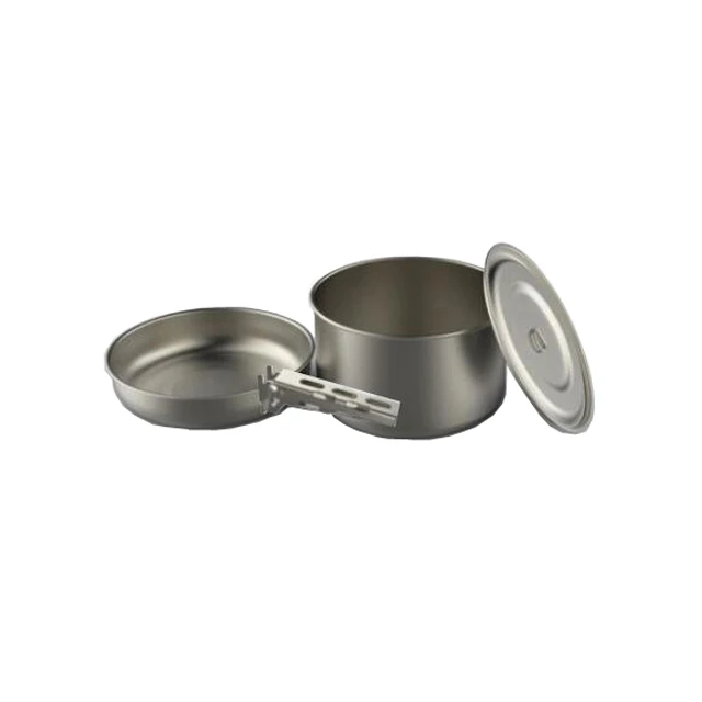 Pure titanium compact 3 pieces outdoor camping cookset 1 pot& 1 pan & gripper