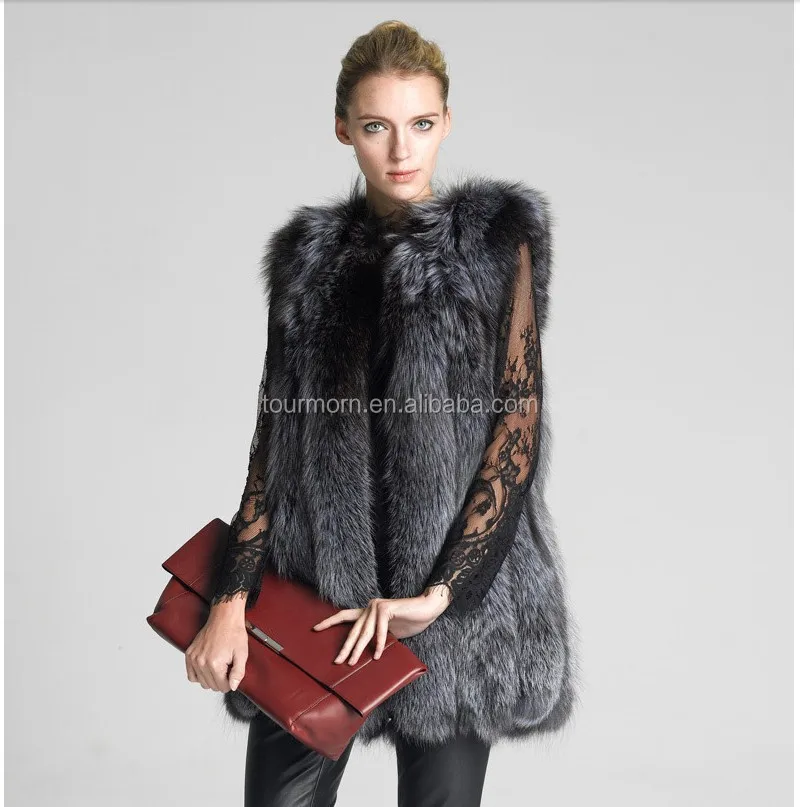 Silver Fox Fur Coat Faux Fur Vest 