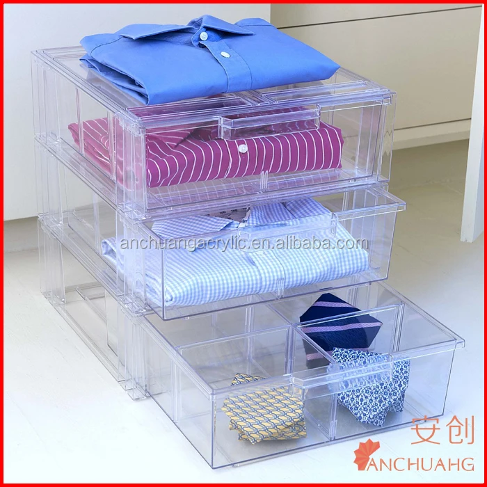 Acrylic Shirt Storage Stackable Drawer / Clothing Storage Bins