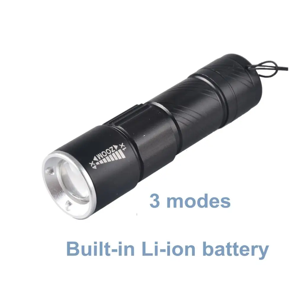 Adjustable Focus Zoomable USB Flashlight USB Rechargeable Led Strobe Light