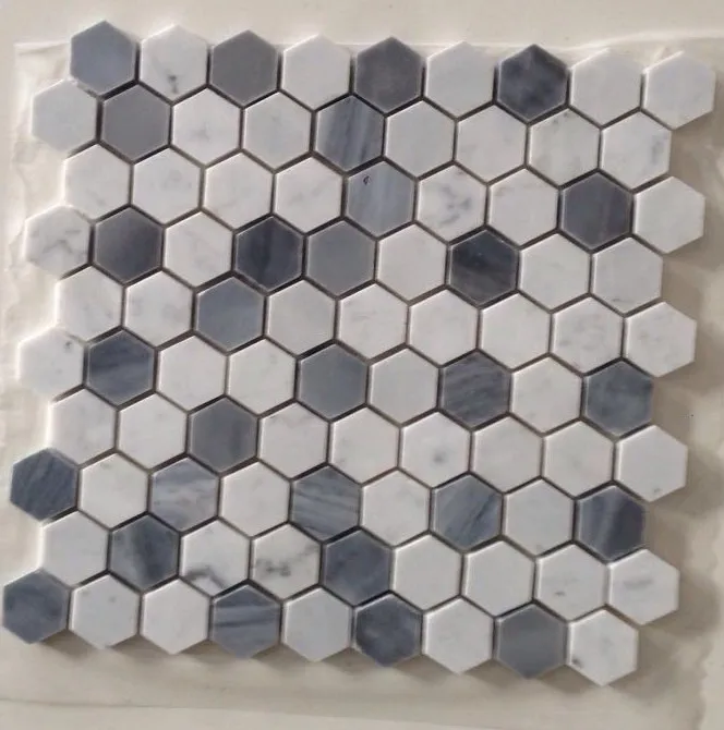 Honed Black and white hexagon marble floor mosaic natural stone tiles