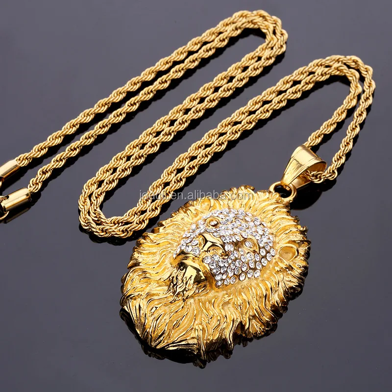Joacii Latest Golden Lion Head Design Men Copper Alloy Pendant Necklace With Kullatut Korut
