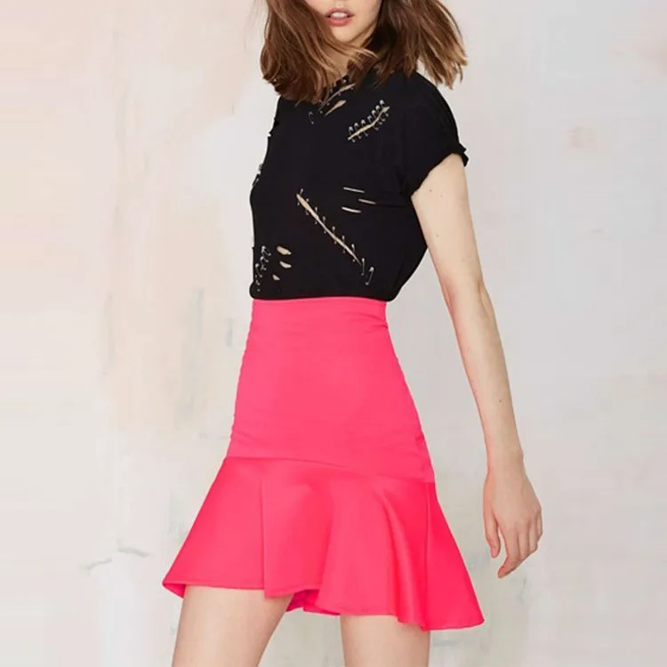 Sexy High Waist Mini Ruffle Skirt Neon Pink Peplum Skirt Buy Peplum Skirtruffle Skirtmini 