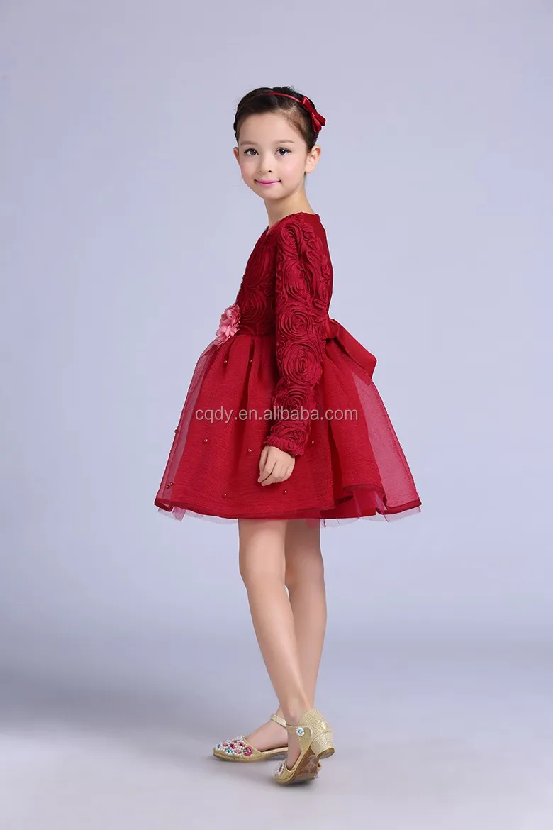 Vestidos Informales De Manga Larga Hasta La Rodilla Para Niñas,Vestido De Color  Vino Tinto,Para Primavera Y Otoño - Buy Manga Larga Longitud De La Rodilla  Vestidos De Encaje,Bastante Largo Vestidos Para Los