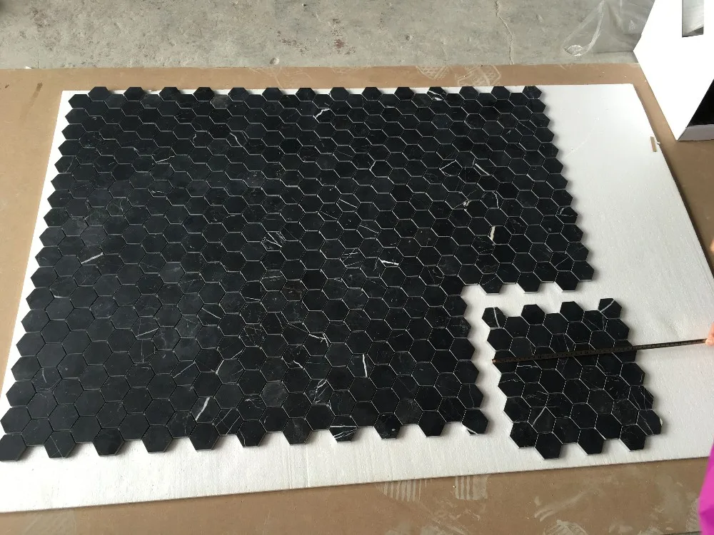 Fabriek prijs nero marquina zwart hexagon marmer mozaïek tegel ...