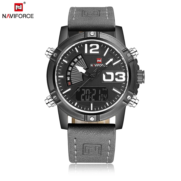 NAVIFORCE 9095 Men's Fashion Sport Watches Men Quartz Analog Date Clock Man Leather Waterproof Watch Relogio Masculino