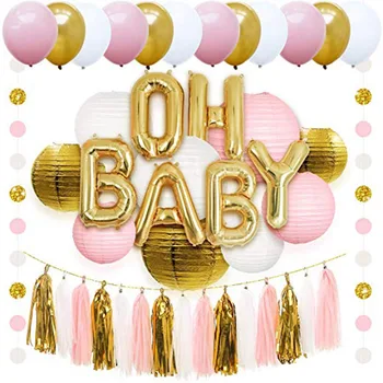Oh Baby Mylar Letter Balloon White Round Paper Lanterns Tissue