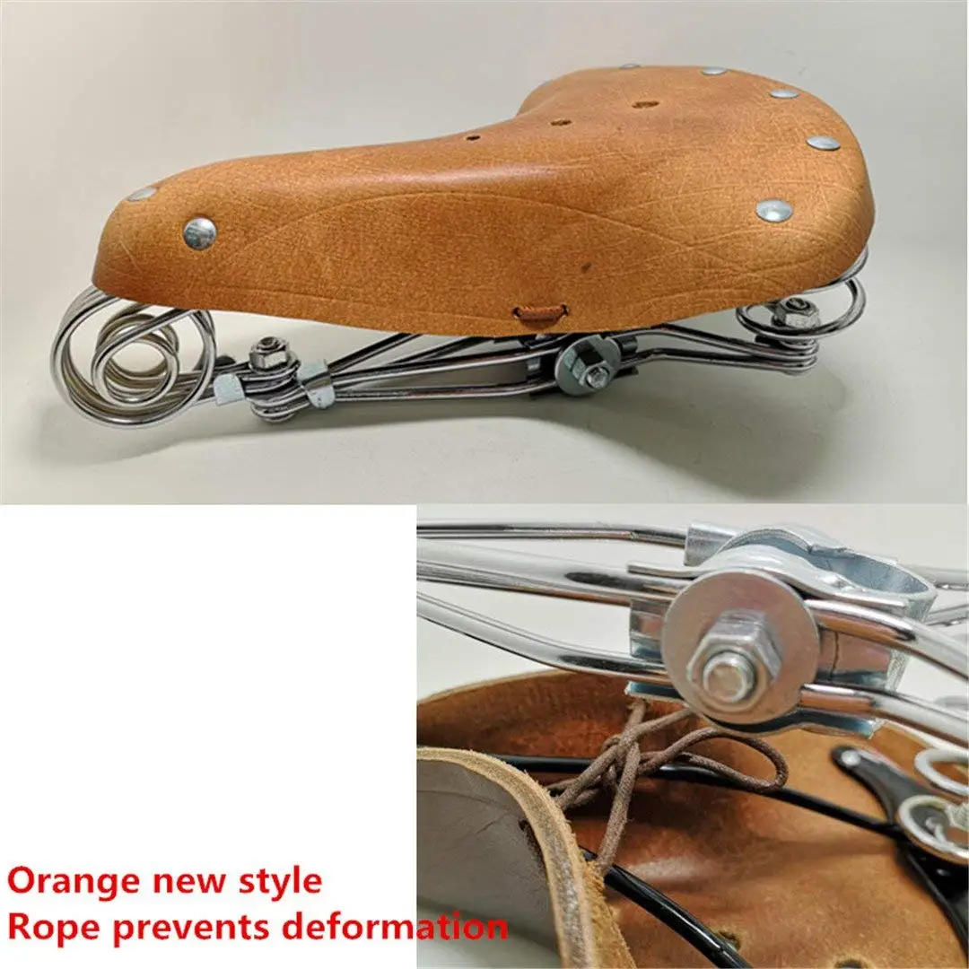 Mountainy pin Vintage Elephant Spring 100% Pure Leather Spring Saddle Old Style Bicycle Saddle Genuine Leather Saddle