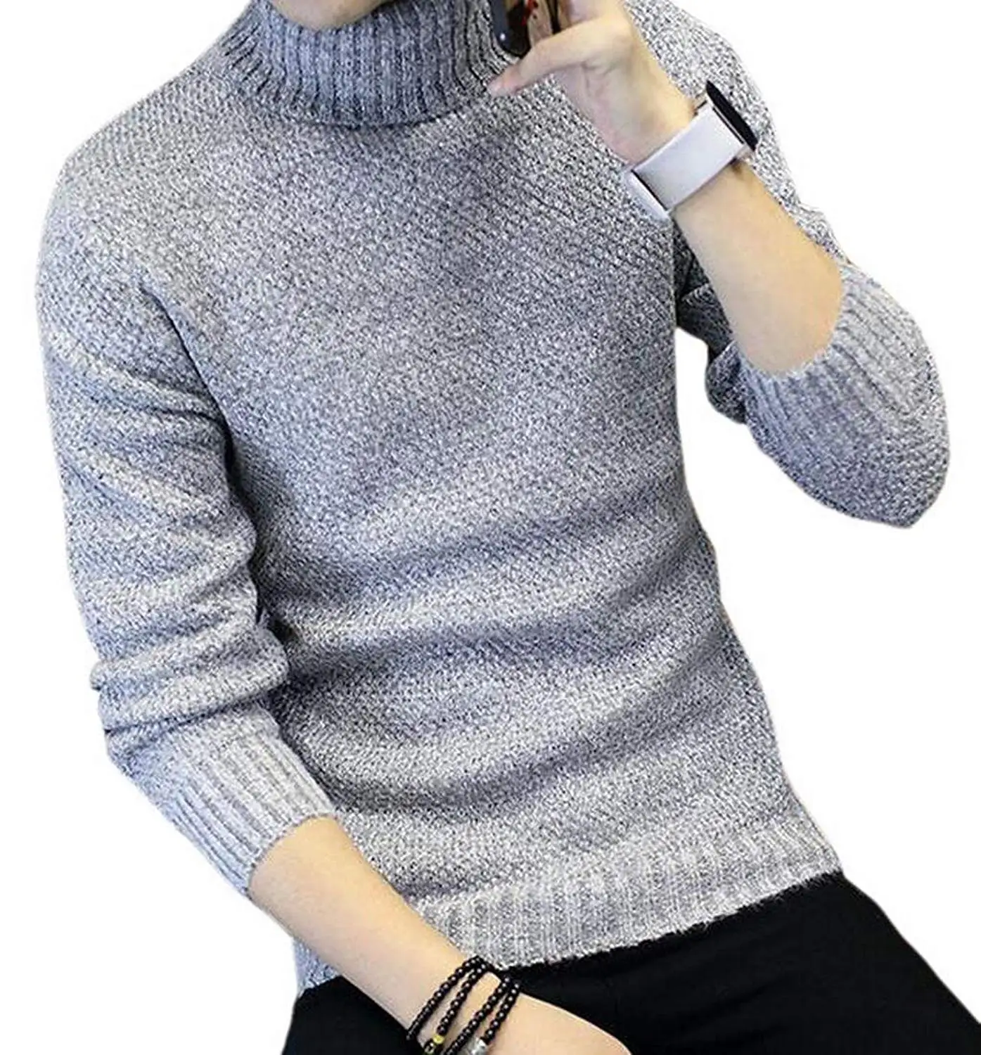 Hokny TD Mens Cable Knitted Pullover Crew Neck Long Sleeve Light Weight Sweaters