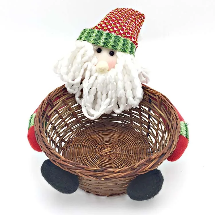 Round Bamboo Collecting Candy Christmas Basket Weaving With Santa Claus 