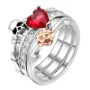 2018 July Ruby Rose skull Three-Piece Set rings silver plated white zircon engagement rings for women Hainon jewelry