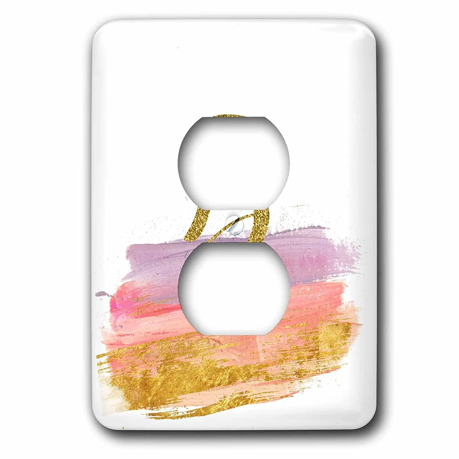 3dRose Anne Marie Baugh - Monograms - Modern Purple, Pink, Gold Brush Strokes Monogram B - Light Switch Covers - 2 plug outlet cover (lsp_267746_6)