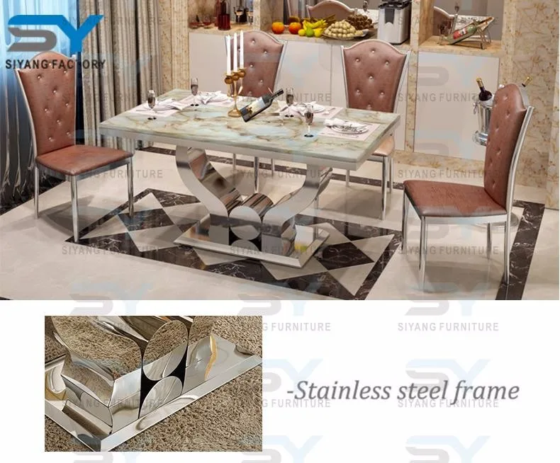Stainless Steel Modern Restaurant Dining Table And Chair Sets For
