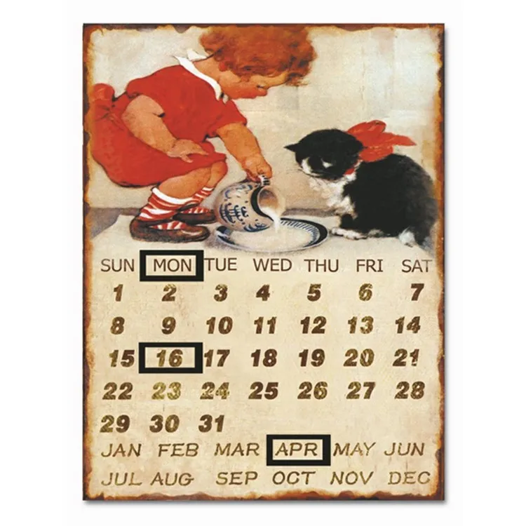 Customized Antique Wall Calendar New Design Rectangle Perpetual