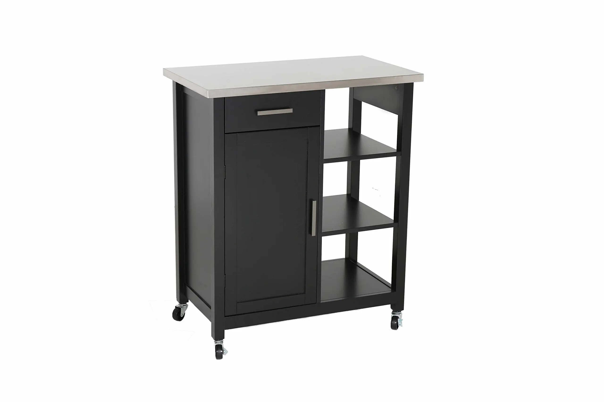 Oliver and Smith - Nashville Collection - Mobile Kitchen Island Cart on Wheels - Black - Stainless Steel Top - 32" W x 17" L x 36" H 102117-01blk
