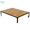 KVJ-7767 iron frame wood industrial coffee table on rollers