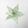 Mint green poinsettia flowers stem with sliver glitter for Christmas tree ornaments wholesale#79560