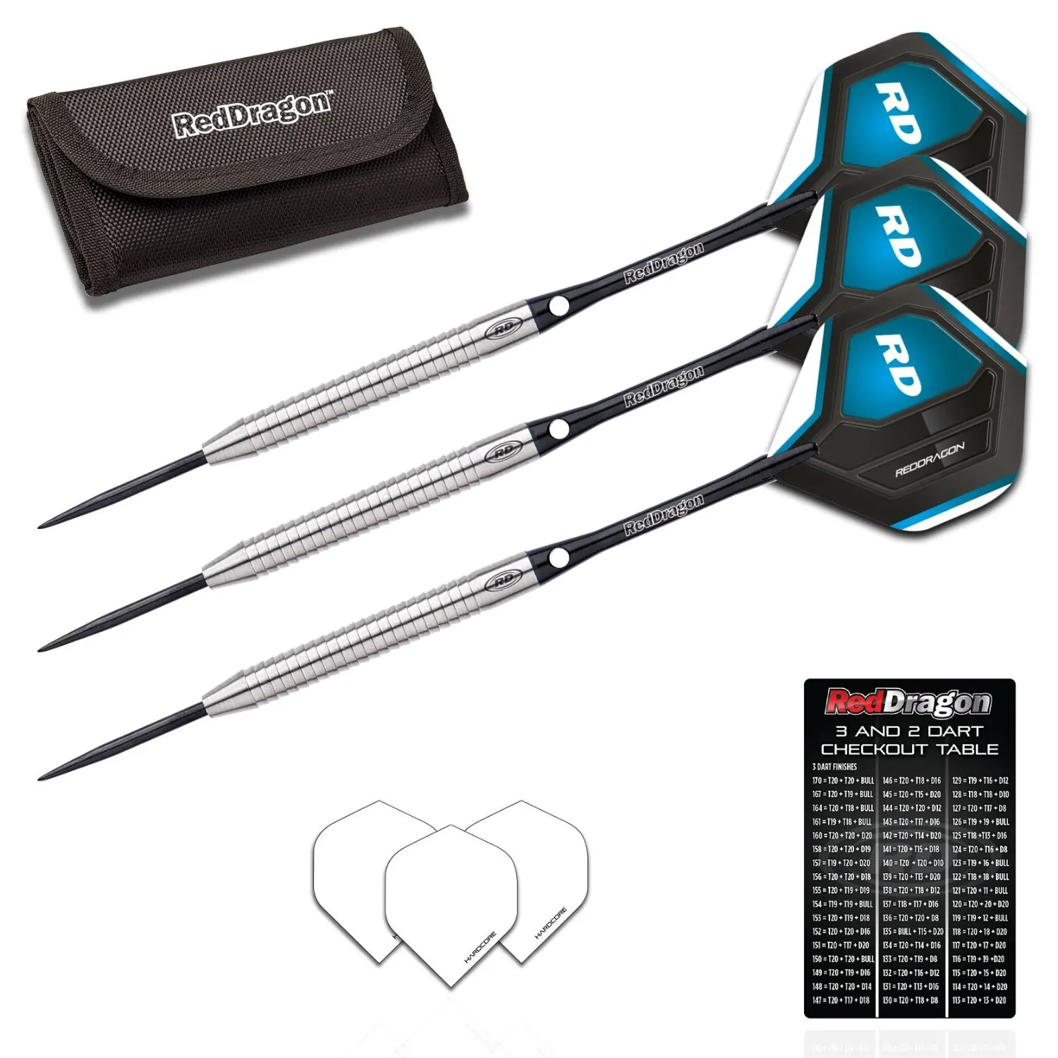 Red Dragon Razor Edge 1 - 85% Tungsten Steel Darts with Flights, Shafts & Wallet & Red Dragon Checkout Card