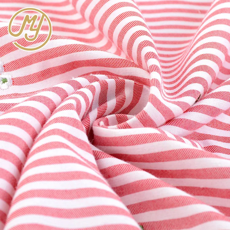 Factory Direct Red And White Stripe Pretty Flower Embroidered Cotton Fabric