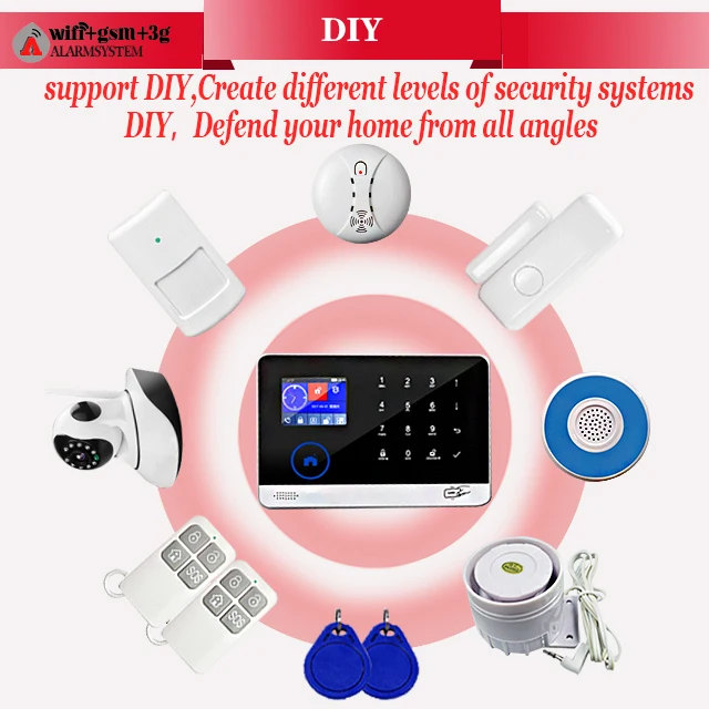 Intruder WIFI GSM Alarm System With 8 Kind of language TFT Touch Screen 3G Security Android IOS App support WIFI IP Camera