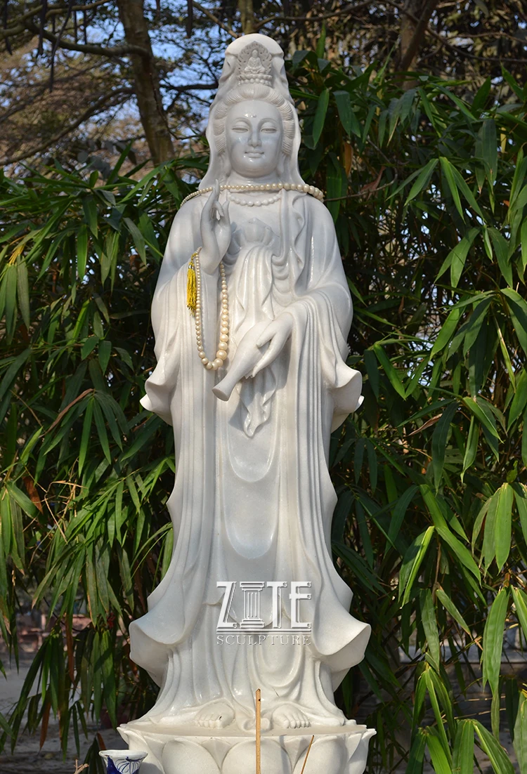 Outdoor Standing Stone Guanyin Female Sculpture Marble Kwan Yin Buddha
