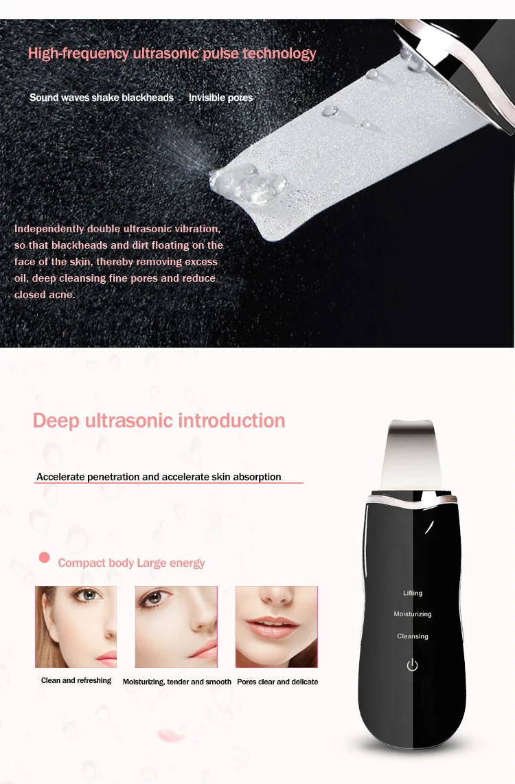 wholesale alibaba Face Collagen Acne Clearing ultrasonic Shovel skin cleaner Clean the Skin Remove scrubber Beauty Equip