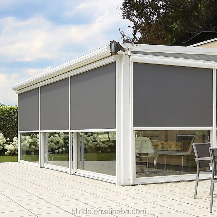 Windproof Motorized Outdoor Roller Blinds With Side Track Day Night ...