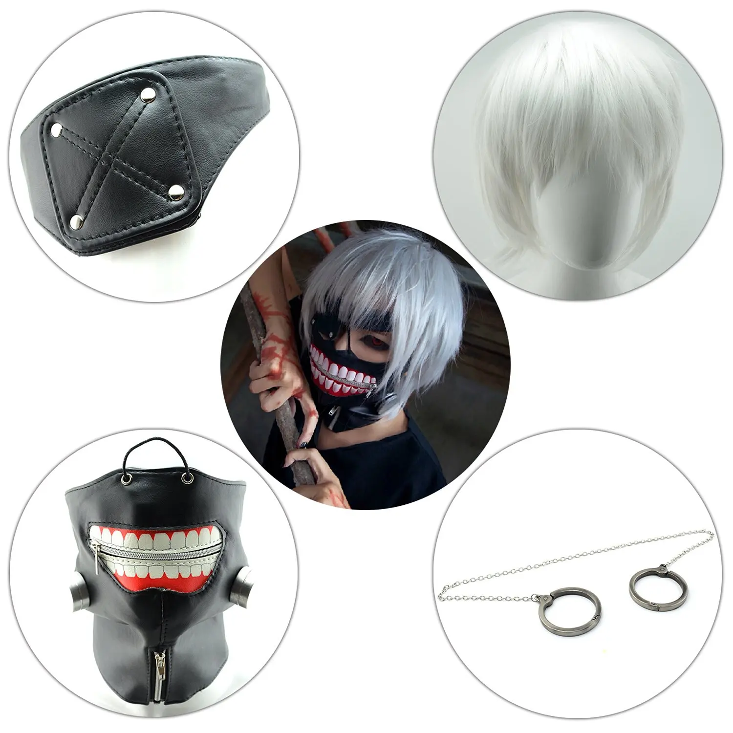 Buy Inewcow 5pcs Set Tokyo Ghoul Kaneki Ken Cosplay Mask Silver Hairpiece Handcuffs Halloween Party Cool Mask Prop Zipper Mask In Cheap Price On Alibaba Com