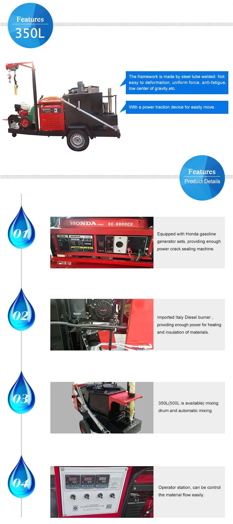 350L hot melt kettle Asphalt road crack sealing crack filler machine