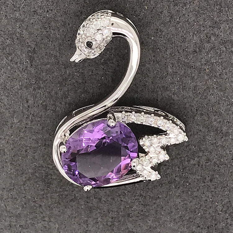 Swan Designed Gemstone Animal Pendant, Animal Designed Charm Jewelry, Fashion Purple Crystal Goose Pendant Necklace