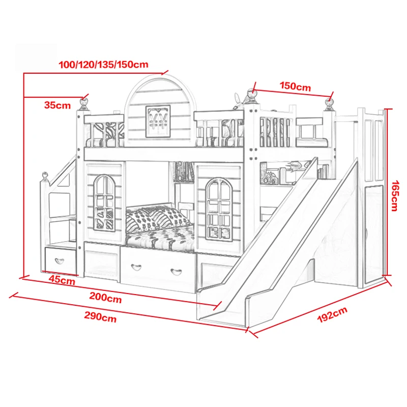 Fashion design castle style twin bunk bed kids