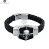 Stainless Steel Skull Black Braided Men's Leather Bracelet