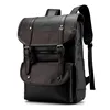 wholesale high quality trendy quilted vintage men black brown plain square laptop pu leather travel business back bag backpacks