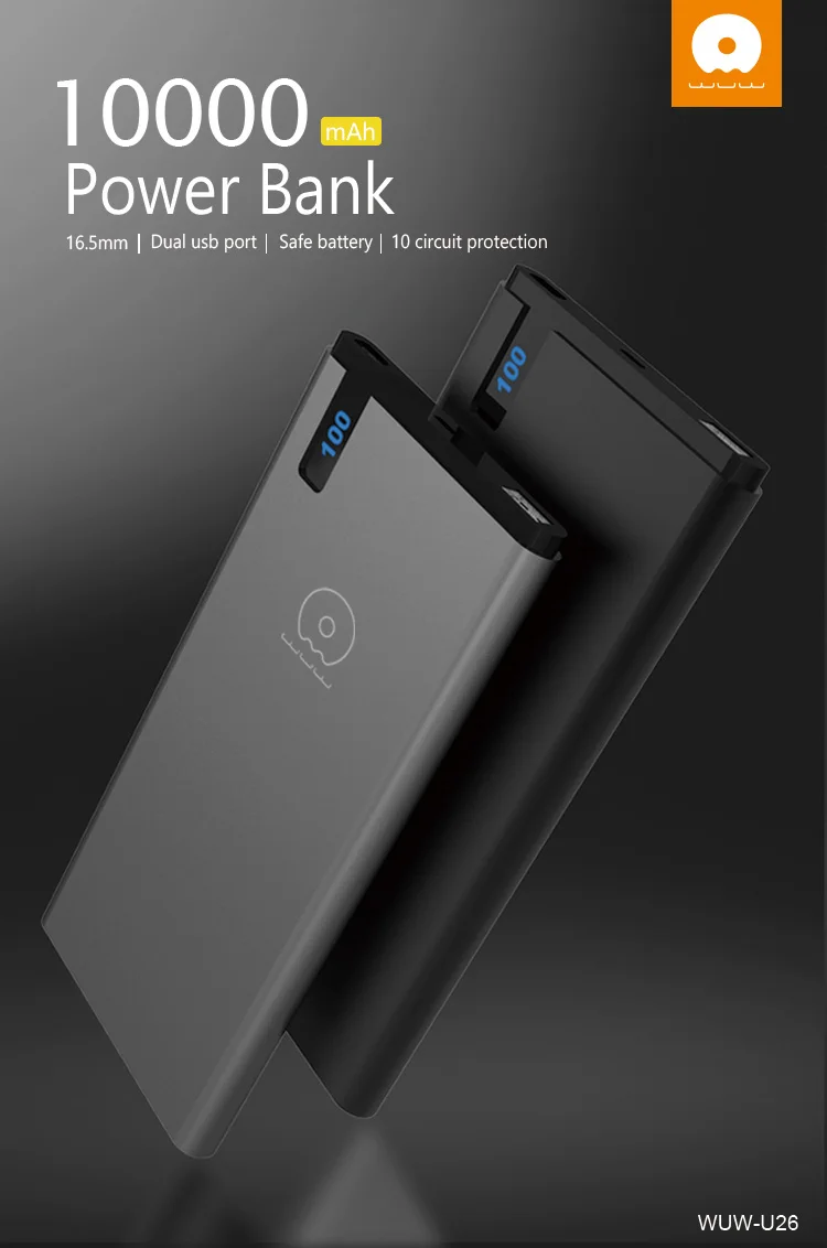 WUW accepted OEM Slim Portable External power bank 10000mah with 1 year warranty