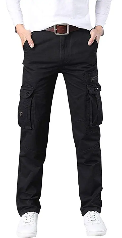 Pandapang Mens Classic Fit Straight Leg Casual Work High Rise Trousers Pants