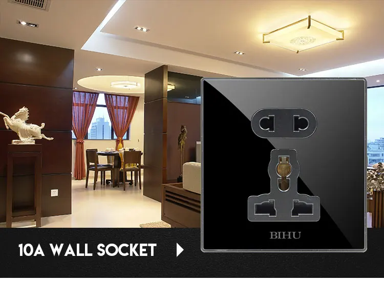 Luxury Black acrylic 10A 5pin multi wall socket