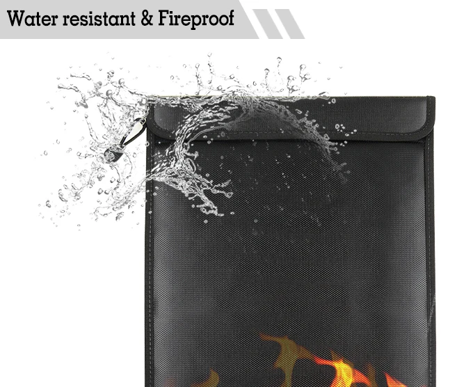 Fireproof bag fiberglass, fire resistant document bag Black