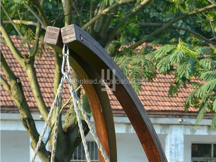 Outdoor wooden frame hammock with hanging basket chair