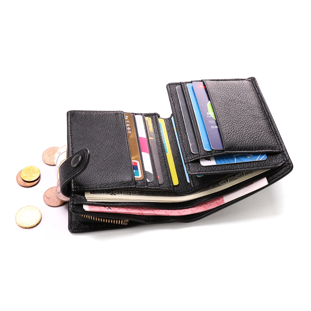Customized Logo Hand Made Pure Leather Wallet Rfid Travel Mens Bifold Wallet Genuine Leather For