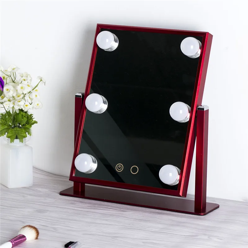 6 Led bulbs makeup mirror Smart touch screen vanity aluminum mirror Hollywood-style makeup mirrors
