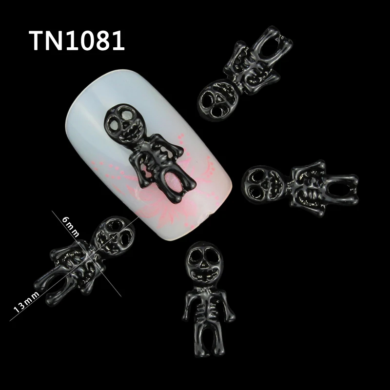 10 Pcs Glitter 3D Black Skull Rhinestones For Nail Art Decorations Gel Polish DIY Alloy Charm