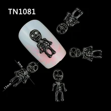10 Pcs Glitter 3D Black Skull Rhinestones For Nail Art Decorations Gel Polish DIY Alloy Charm