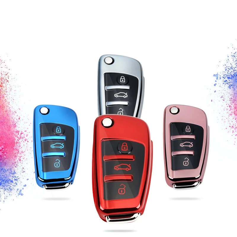 Silicone Shell Cover for Audi Key blue Soft TPU Chrome Case for Audi A1 A2 A3 A4 A5 A7 Q1 Q3 Q5 Remote Control TT Keychain Protector