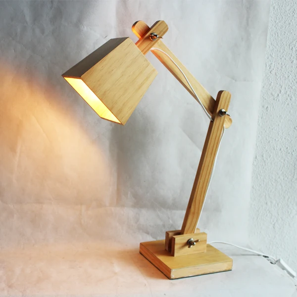 Vintage Estilo Natural Color Flexible Base De Madera Lámpara De Mesa