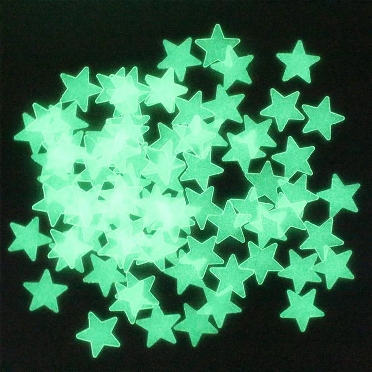 New Product 100PC Kids Bedroom Fluorescent Glow In The Dark Stars Glow Wall Stickers Stars Luminous Glow Sticker Color 