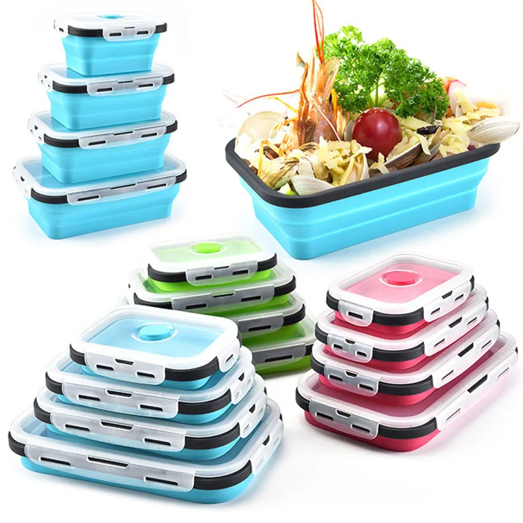 Hot Selling 350ml 500ml 800ml 1200ml 1600ml Collapsible Silicone Lunch ...