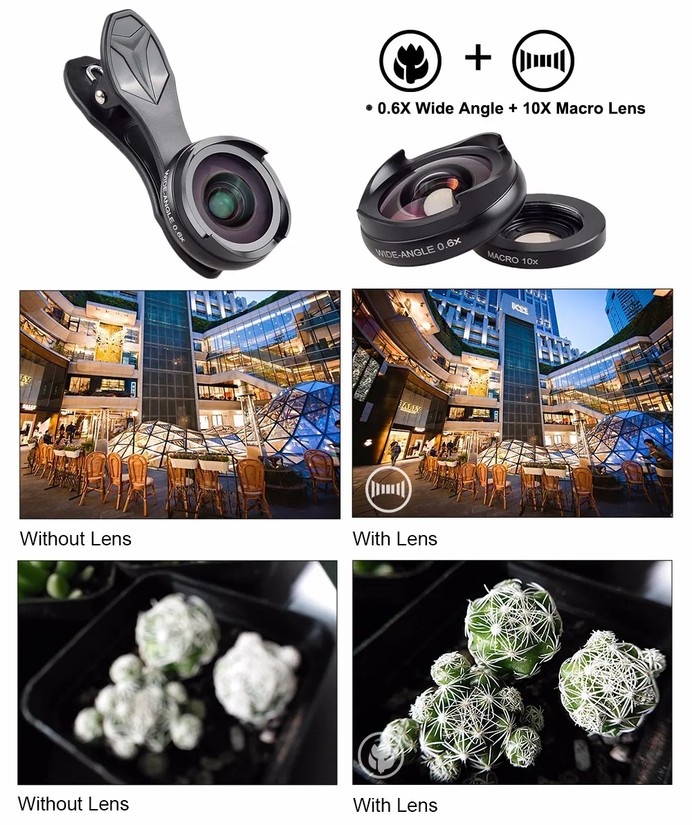 6x super wide angle lens with 10x macro lens for iphone & smart