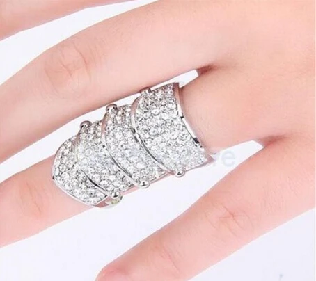 Queena Ring Celeb's Full Rhinestone Finger Ring Punk silver color Fashion jewelry